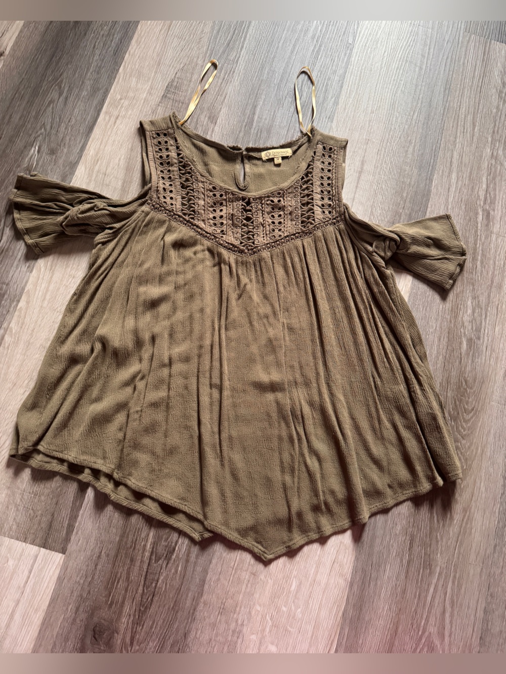 Democracy Olive Cold-Shoulder Crochet Yoke Camisole